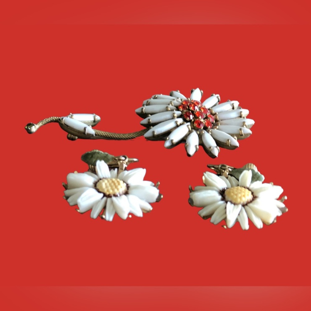 Vintage Flower Earrings & Pin Set